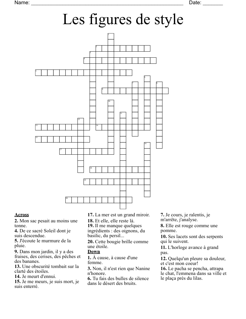 Les figures de style Crossword