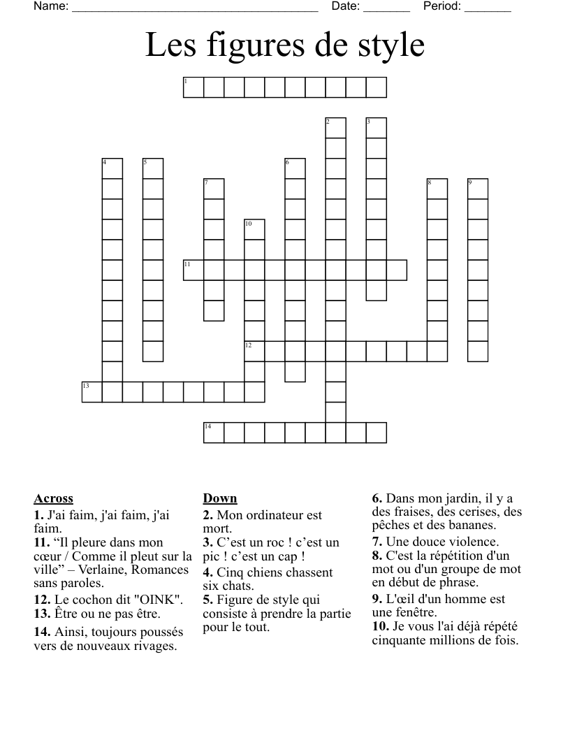 Les figures de style Crossword