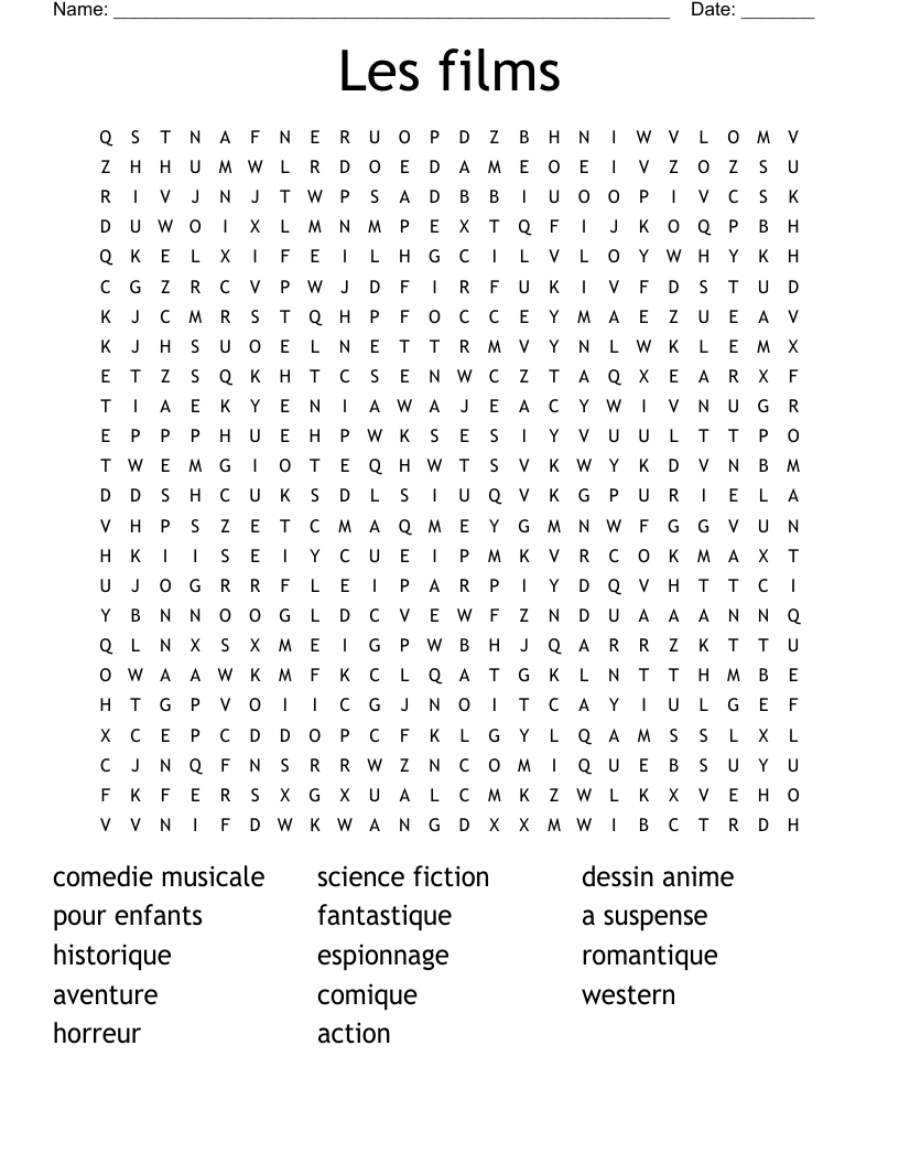 Les films Word Search
