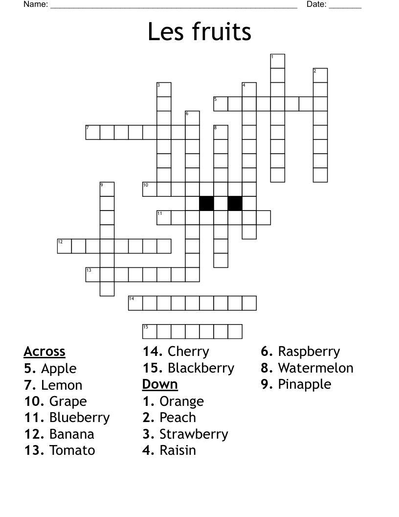 Les fruits Crossword