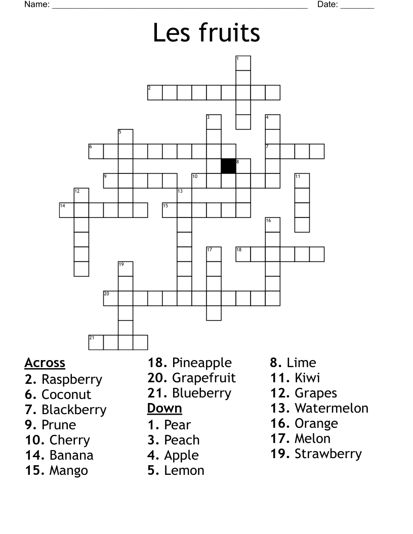 Les fruits Crossword