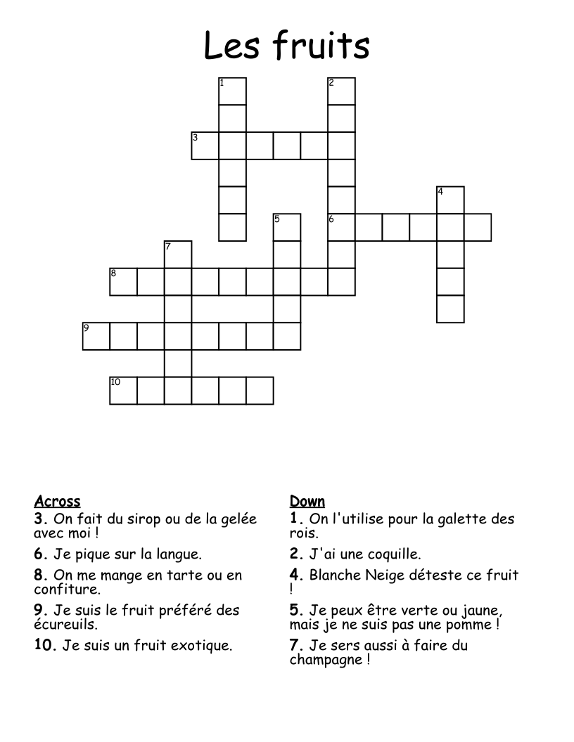 Les fruits  Crossword