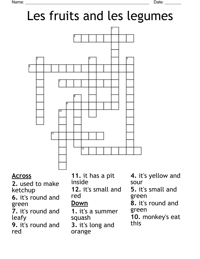Les fruits and les legumes  Crossword