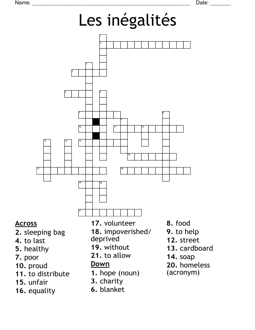 Les inégalités Crossword
