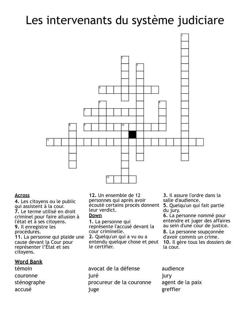 Les intervenants du système judiciare Crossword