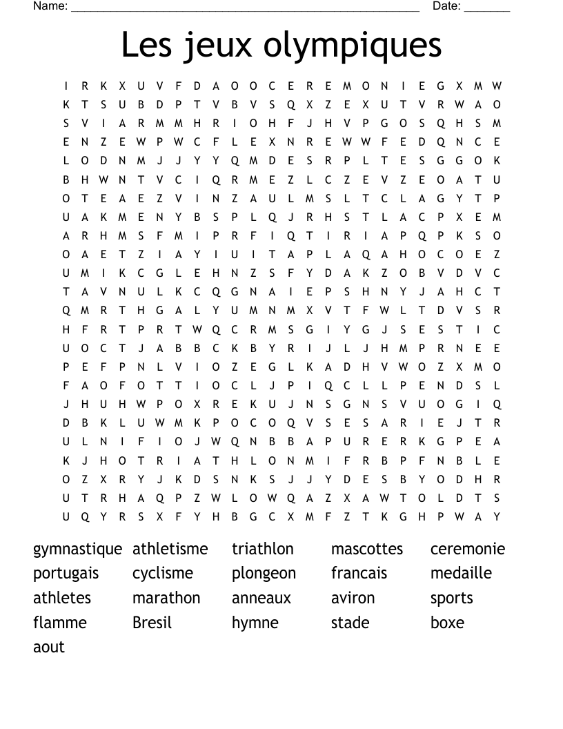 Les jeux olympiques Word Search