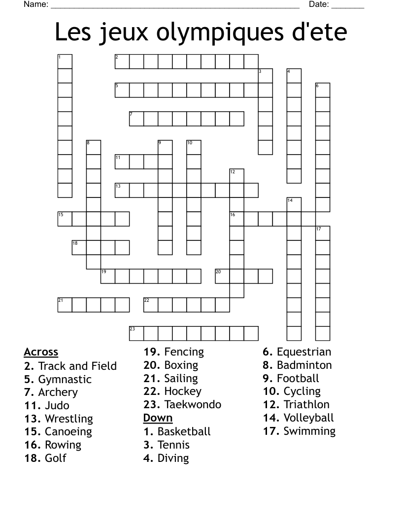 Les jeux olympiques d'ete Crossword