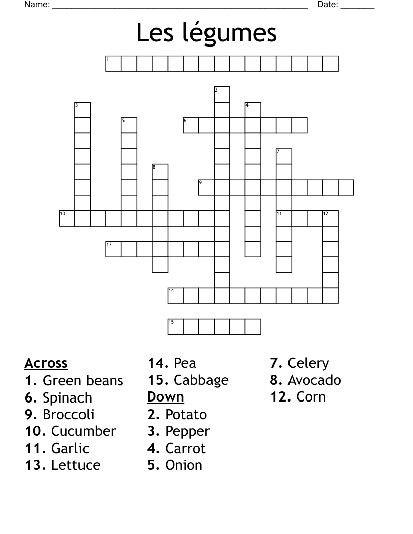 Les légumes  Crossword