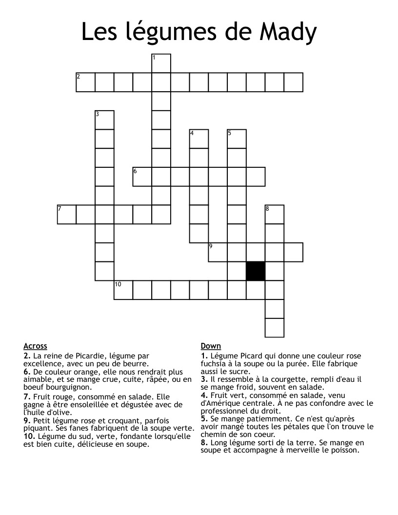 Les légumes de Mady Crossword