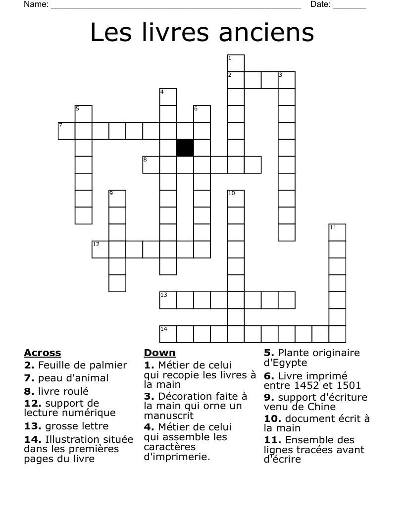 Les livres anciens Crossword