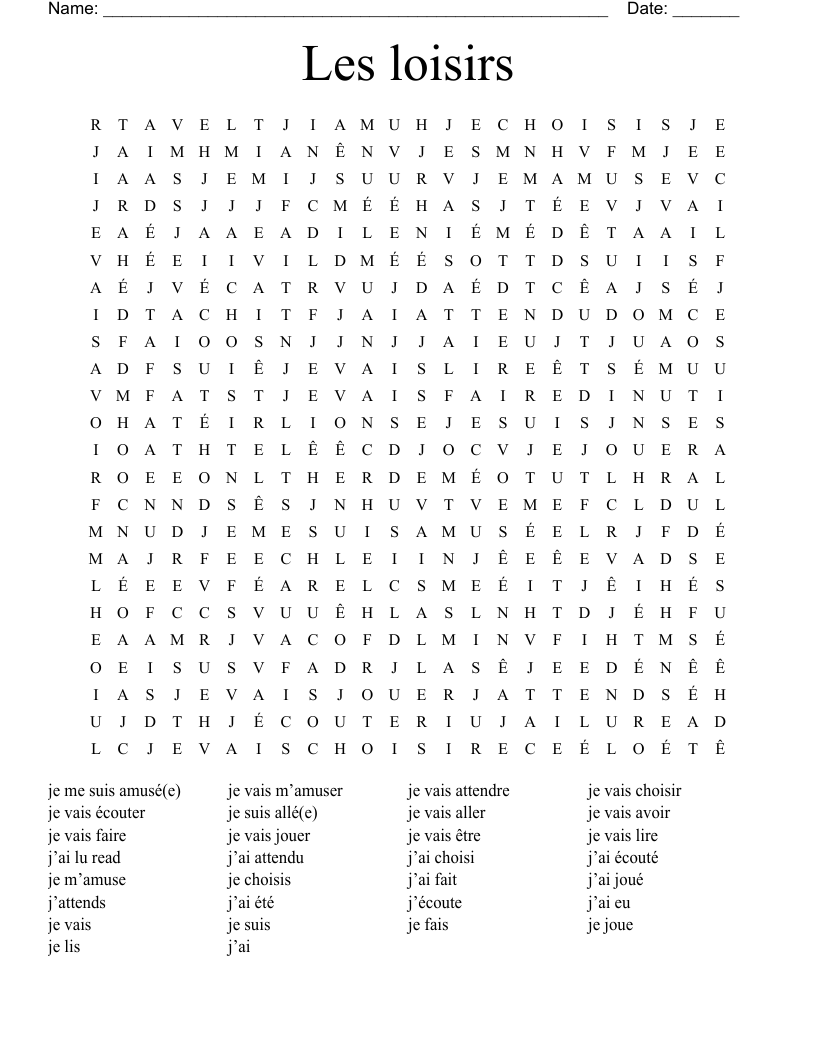 Les loisirs Word Search