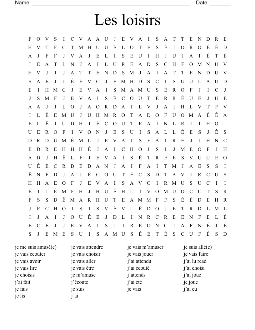 Les loisirs Word Search