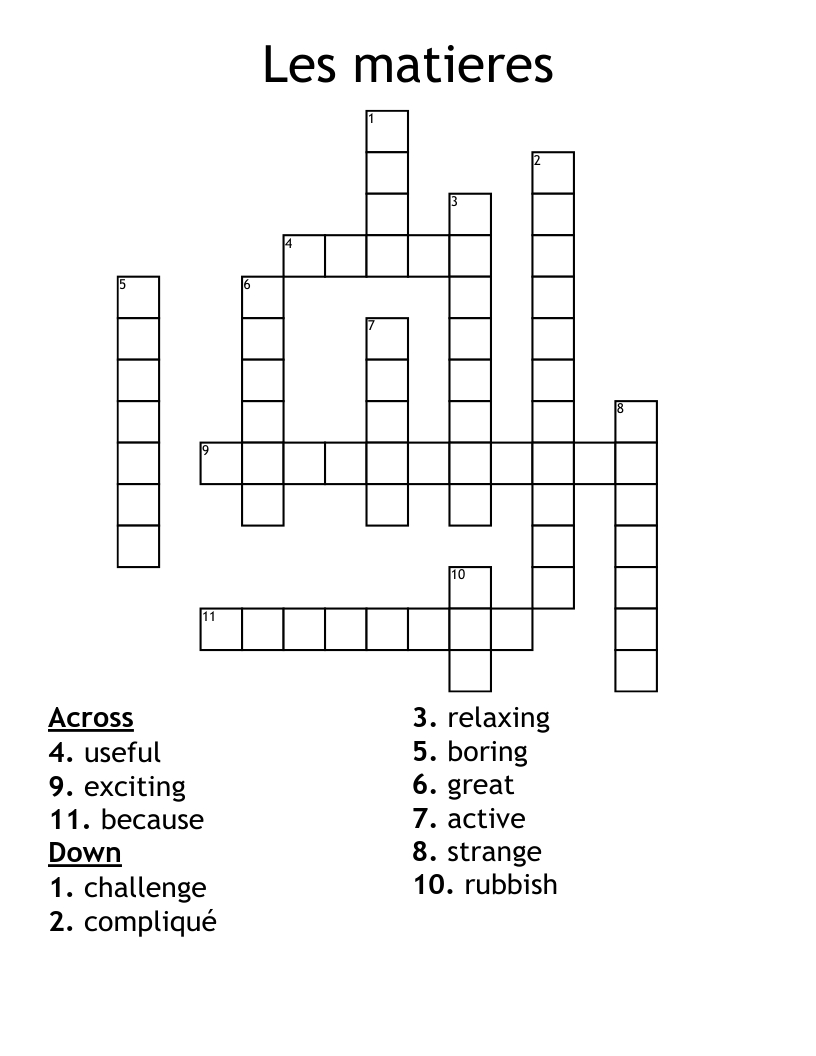 Les matieres Crossword