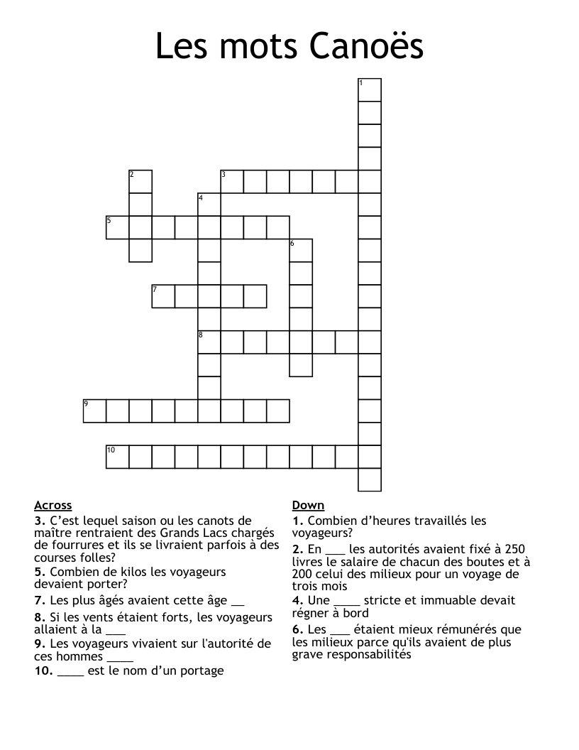 Les mots Canoës Crossword