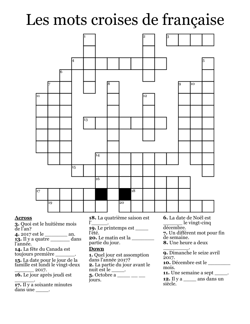 Les mots croises de française Crossword