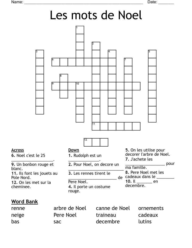 Les mots de Noel Crossword