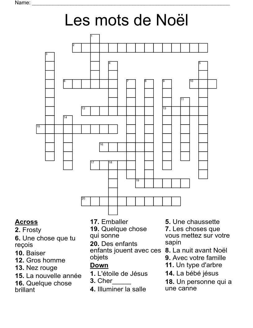Les mots de Noël Crossword