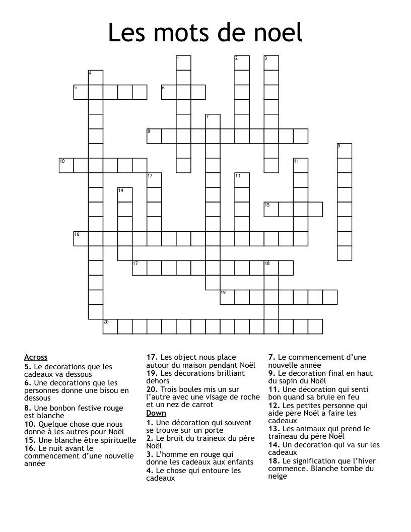 Les mots de noel Crossword