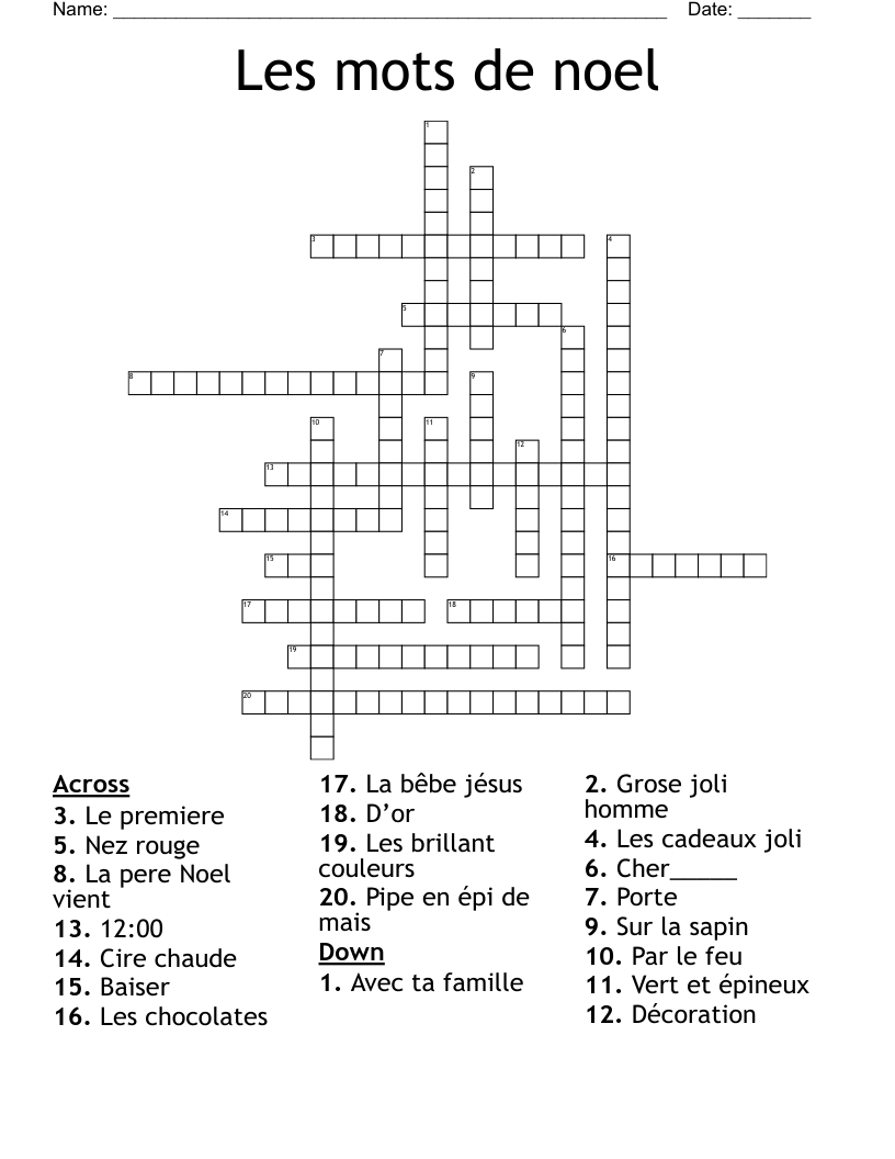 Les mots de noel Crossword