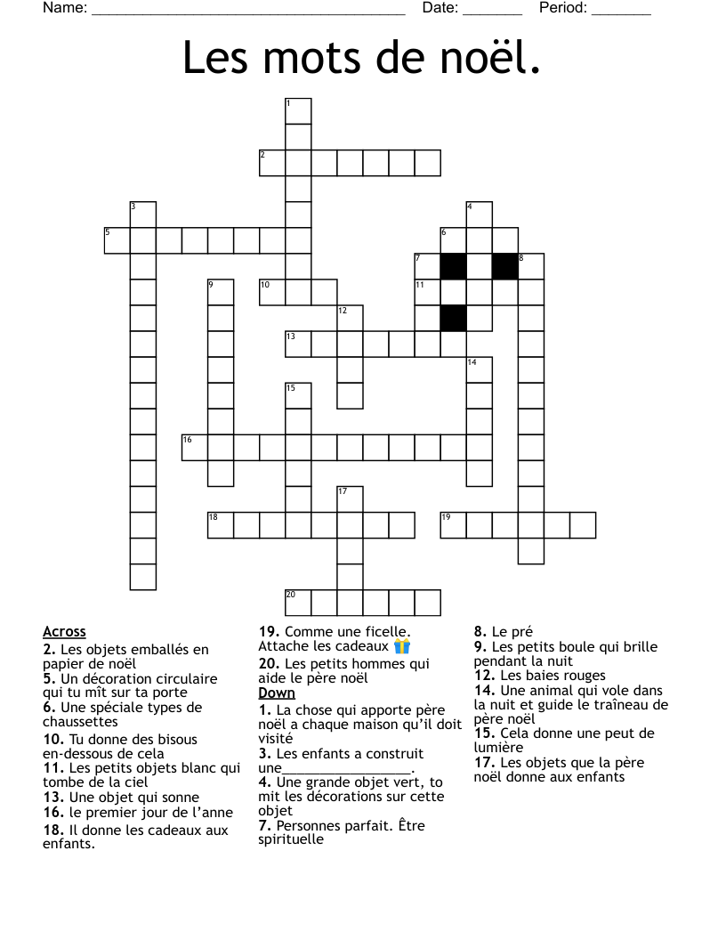 Les mots de noël. Crossword