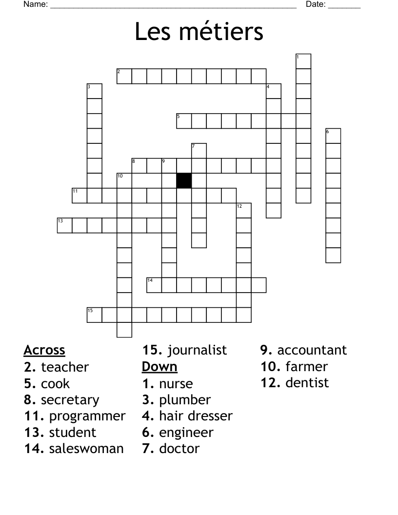 Les métiers Crossword