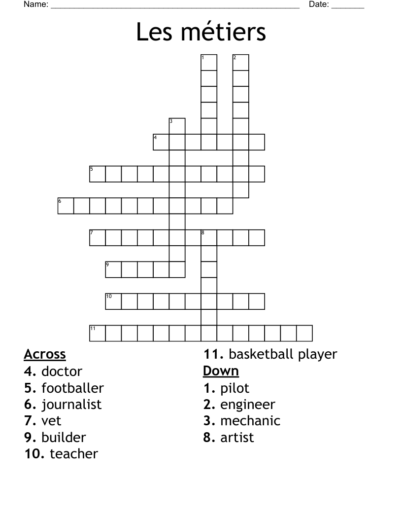 Les métiers Crossword