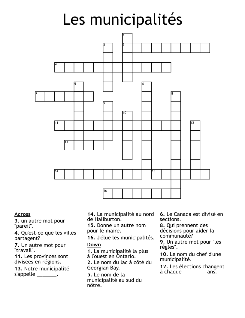 Les municipalités Crossword