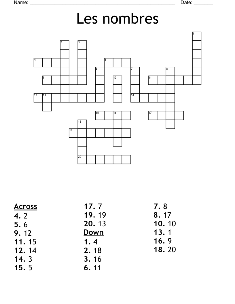 Les nombres Crossword