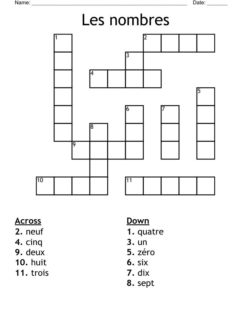 Les nombres Crossword