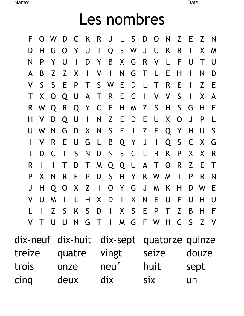 Les nombres Word Search