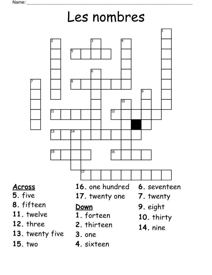 Les nombres Crossword