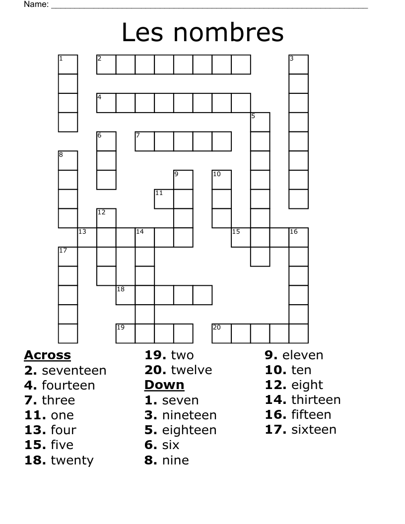 Les nombres Crossword