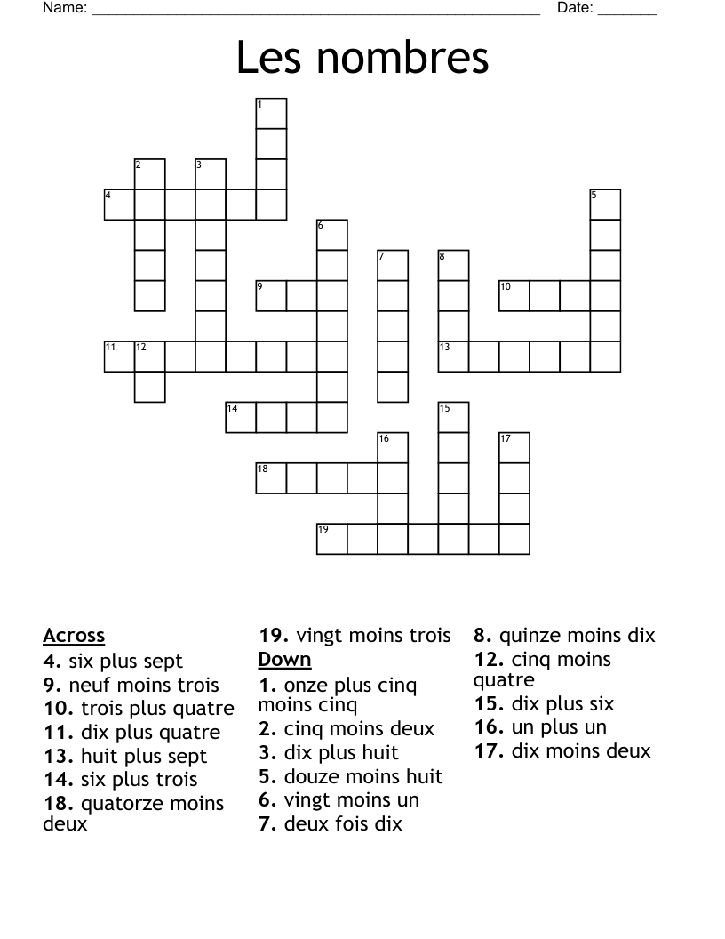 Les nombres Crossword