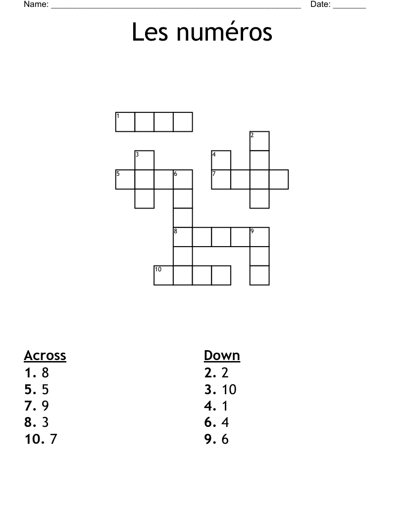 Les numéros Crossword
