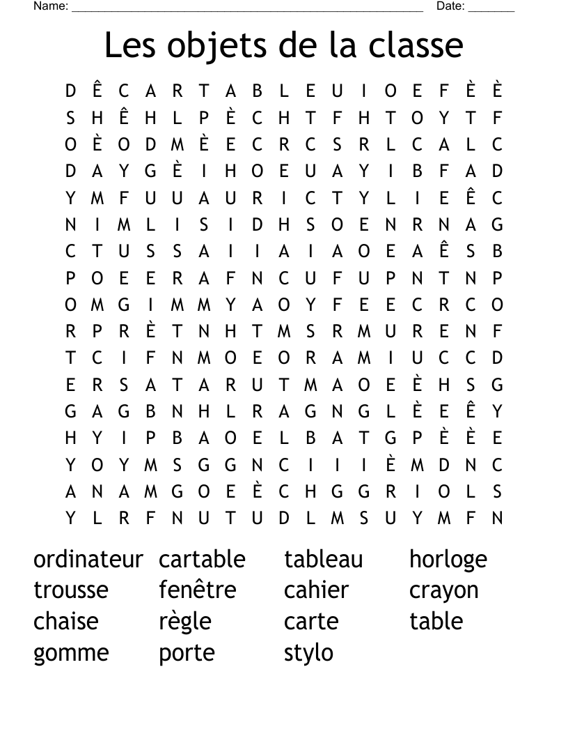 Les objets de la classe Word Search