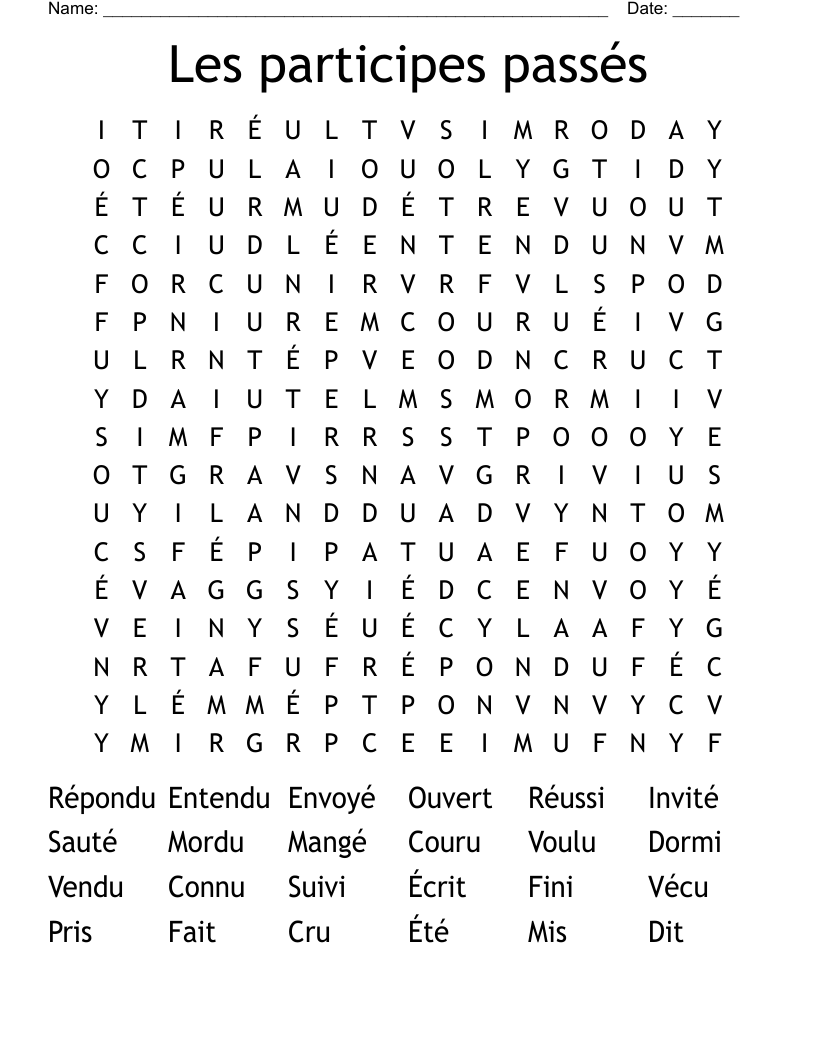 Les participes passés Word Search