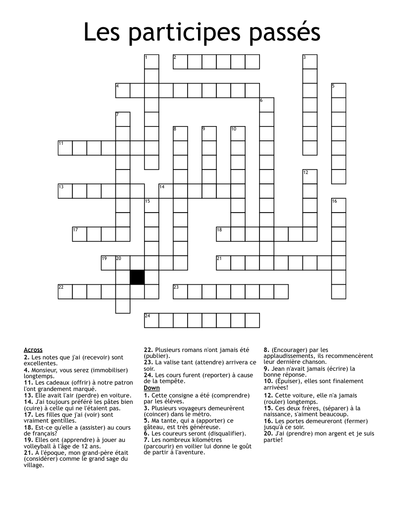 Les participes passés Crossword