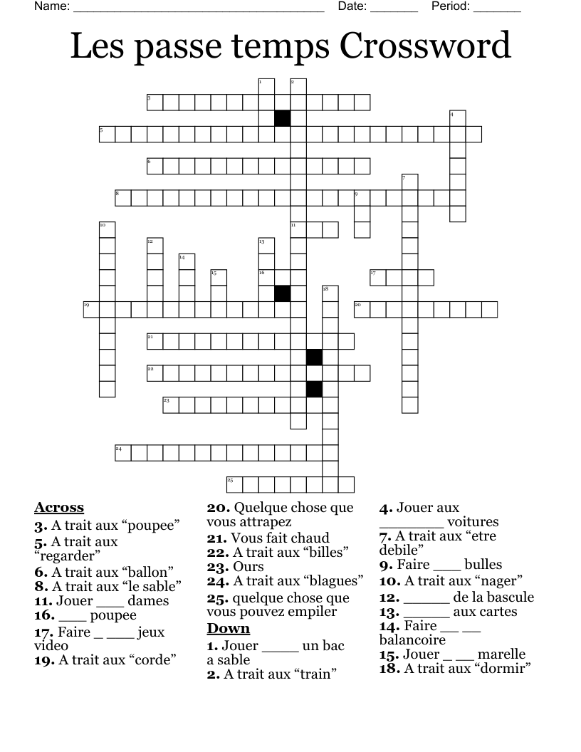 Les passe temps Crossword