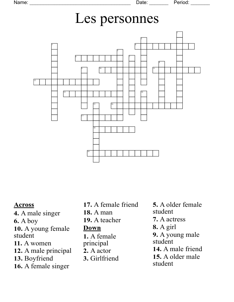 Les personnes Crossword