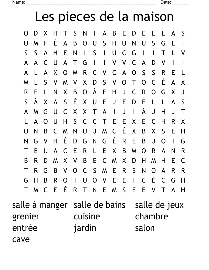 Les pieces de la maison Word Search