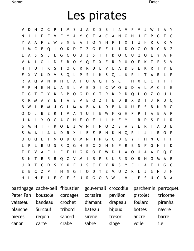 Les pirates Word Search