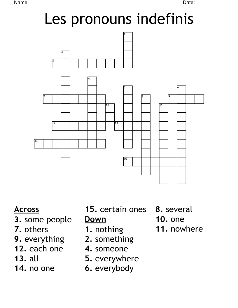 Les pronouns indefinis Crossword