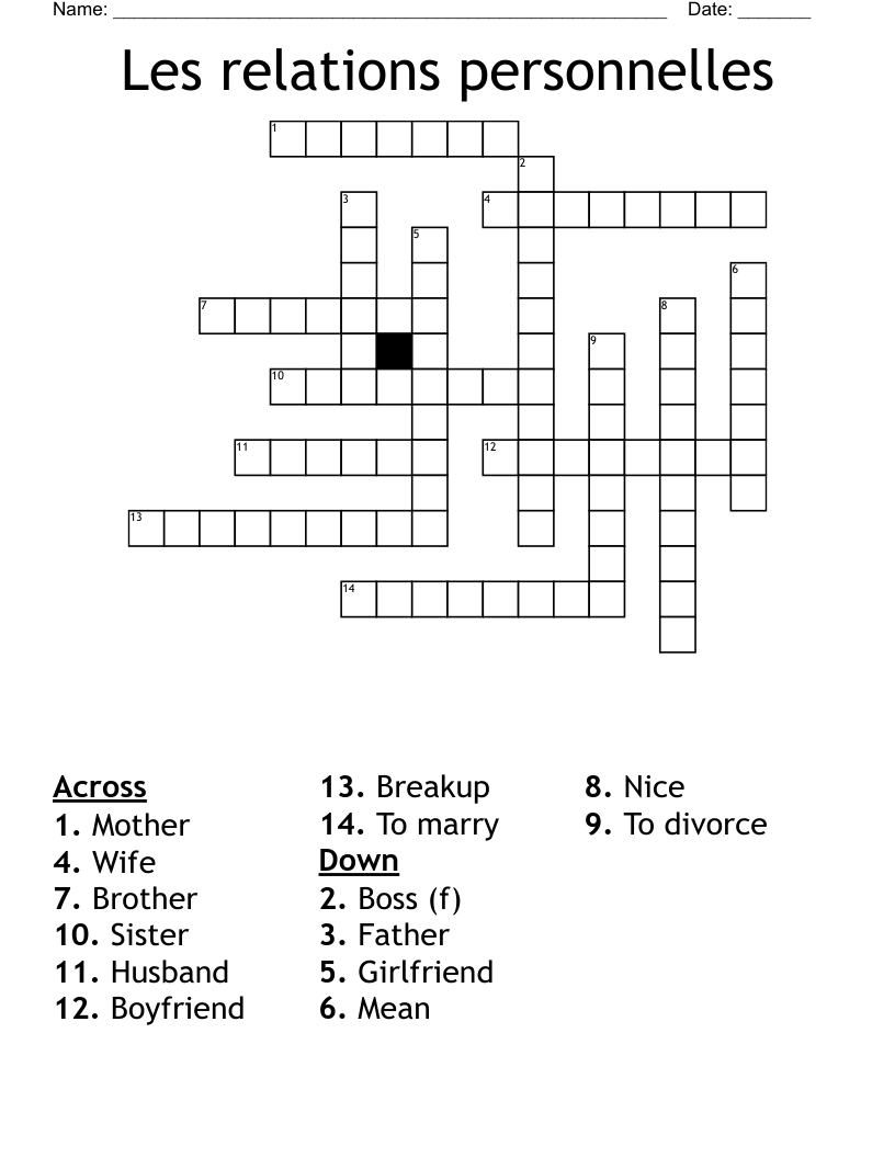 Les relations personnelles  Crossword