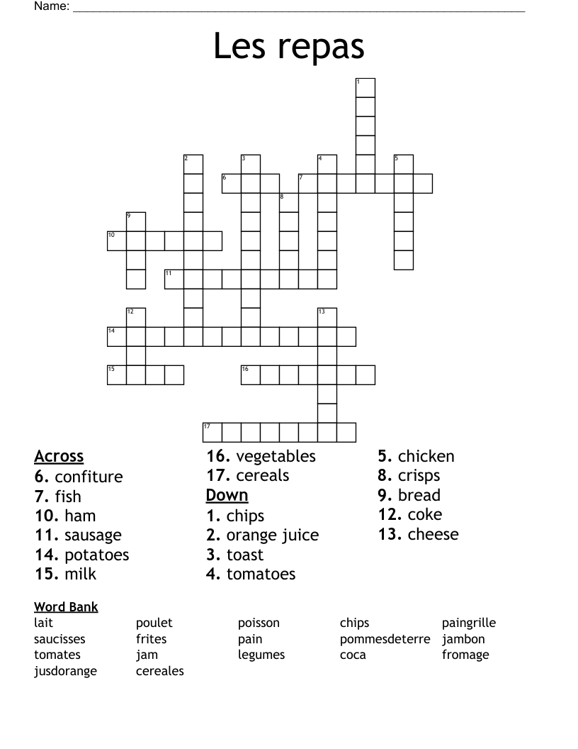 Les repas Crossword