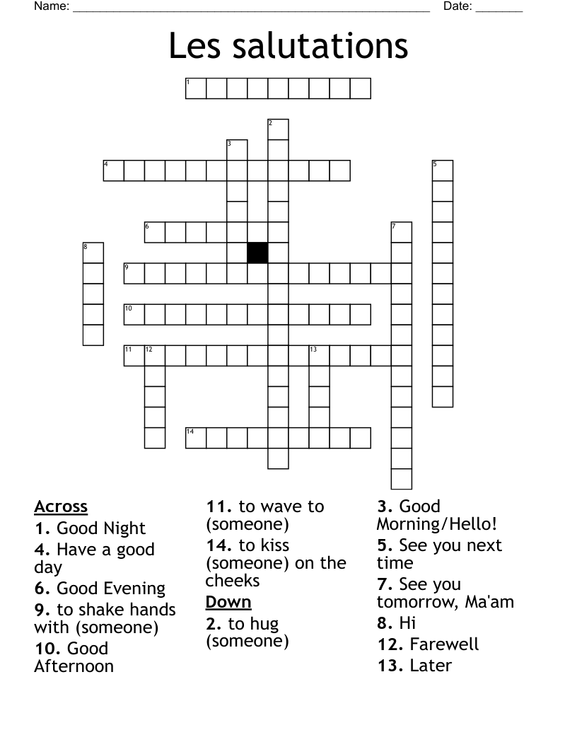 Les salutations Crossword