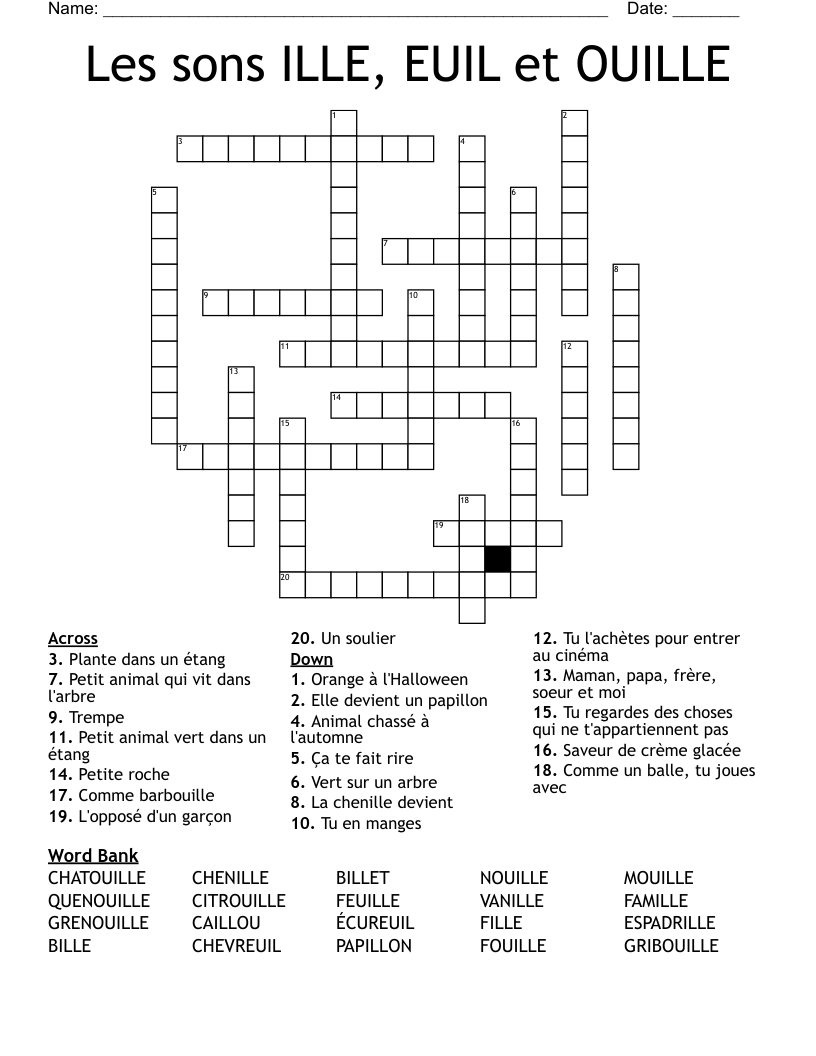 Les sons ILLE, EUIL et OUILLE Crossword