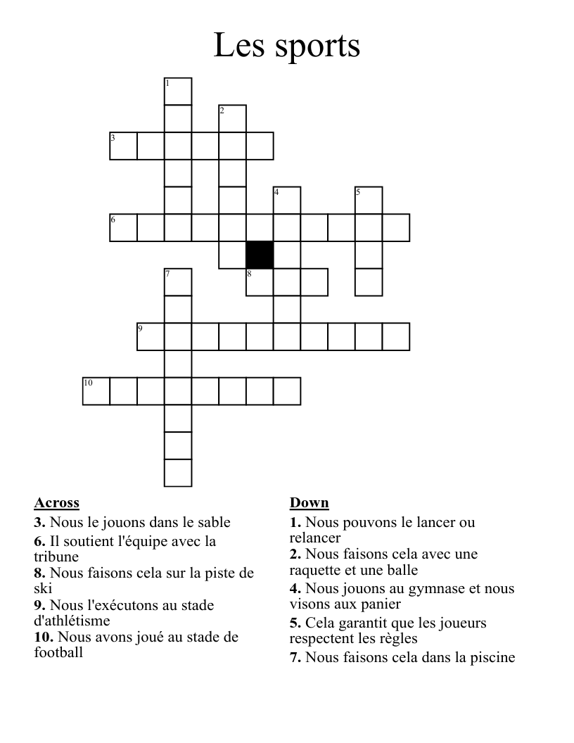 Les sports Crossword