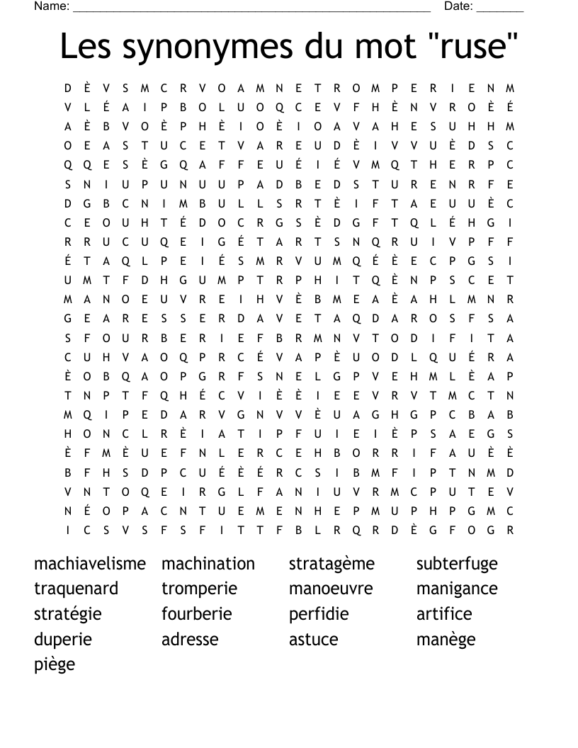 Les synonymes du mot "ruse" Word Search