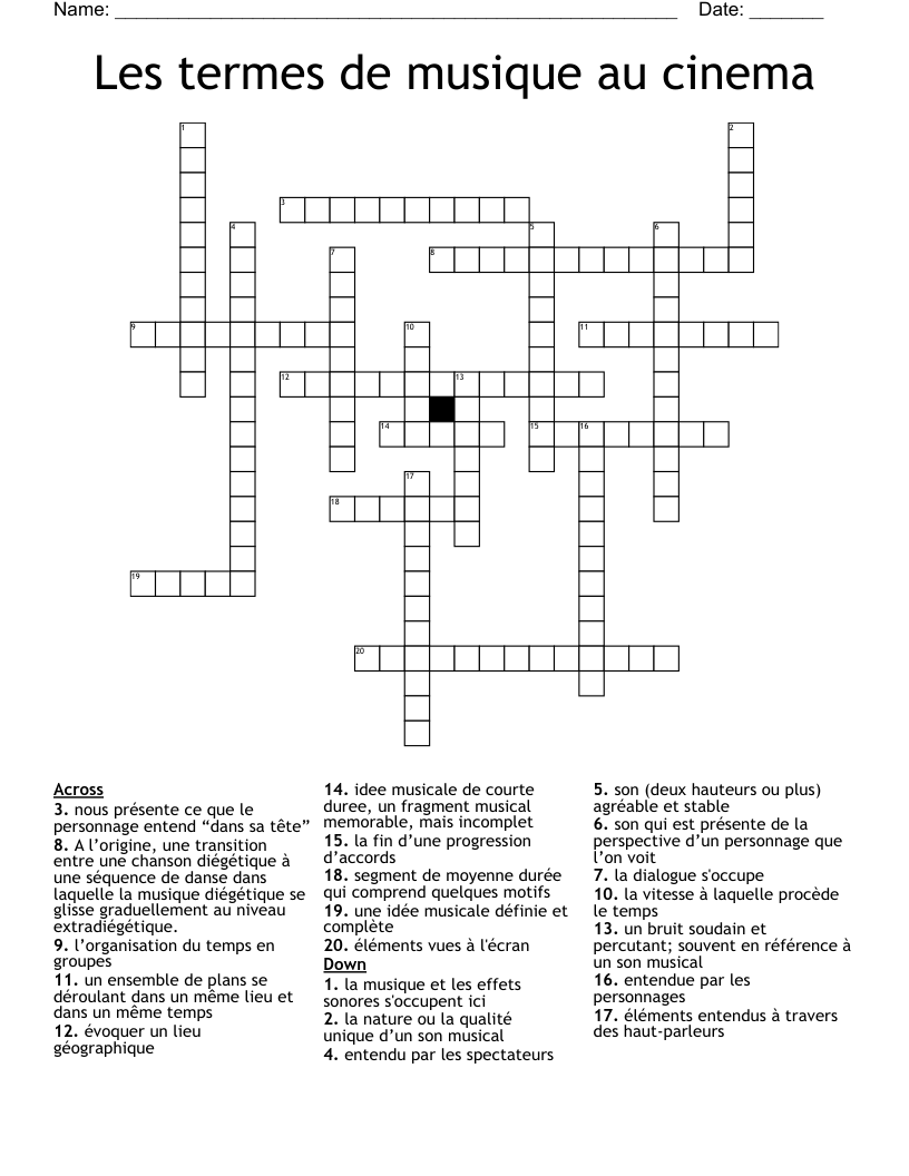 Les termes de musique au cinema Crossword