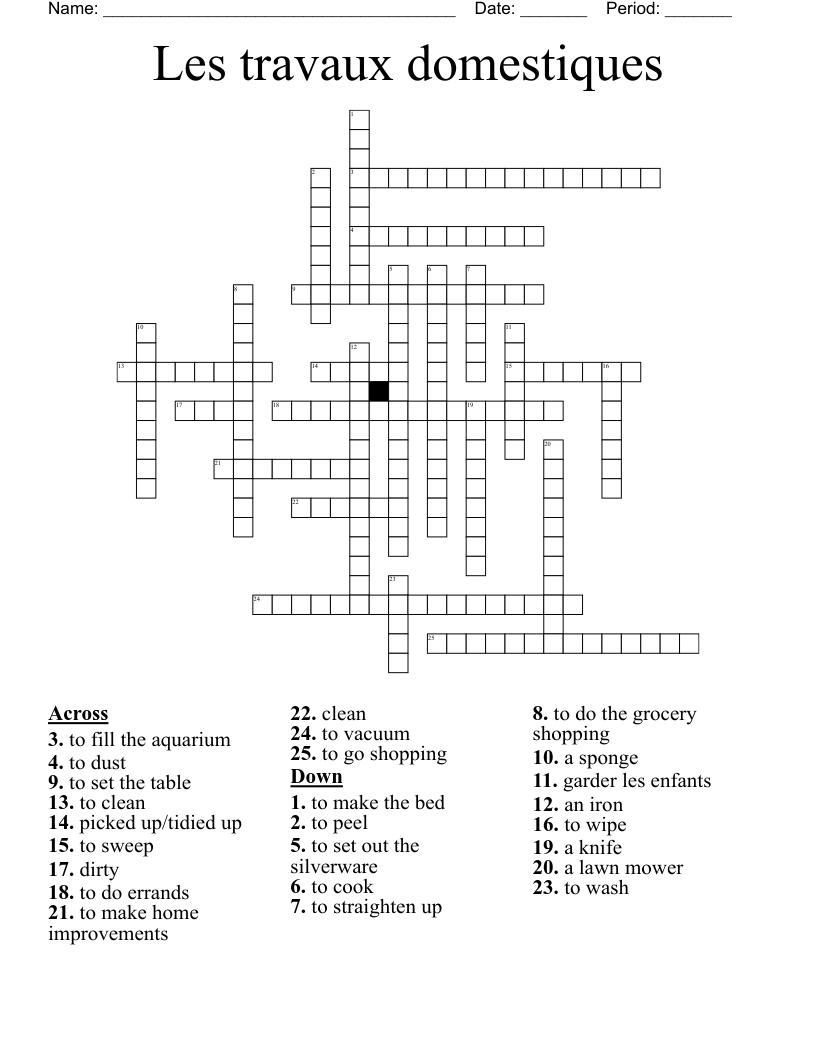 Les travaux domestiques Crossword
